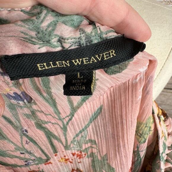 Ellen Weaver Ruffle Floral Pink Long Sleeve Blouse Top Size Large - Picture 5 of 7